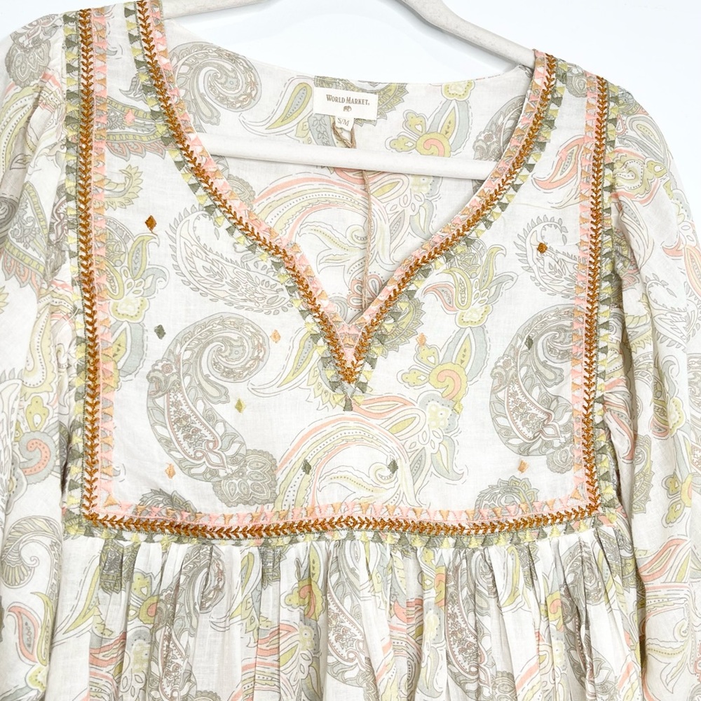 World Market Bohemian Paisley Print Blouse Size S/M NWT - Picture 2 of 3